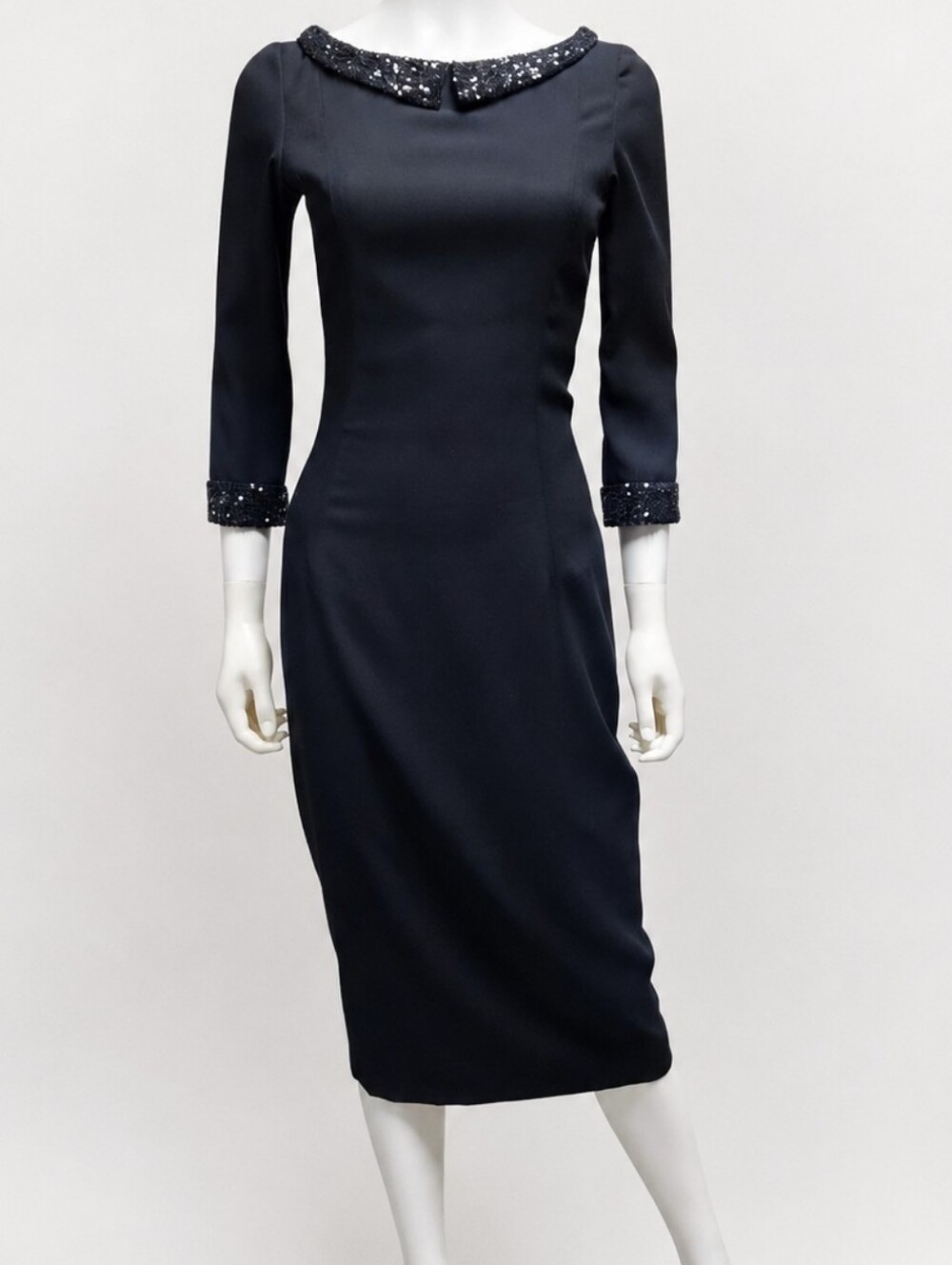 L'WREN SCOTT | Fall 2011 Sequin Collar Wool Silk Sheath Dress IT 44 / US 8